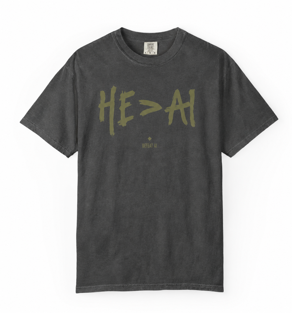 He Is Greater Than AI Comfort Colors T-shirt in distressed Pepper charcoal