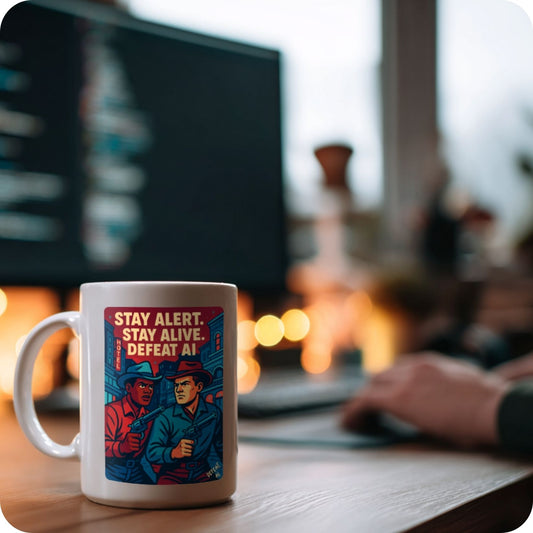 Stay Alert. Stay Alive. Defeat Ai. Ceramic Coffee Mug