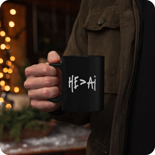He Is Greater Than Ai (He>Ai) Black Ceramic Coffee Mug