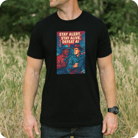 Stay Alert. Stay Alive. Defeat Ai. Unisex Graphic Tee