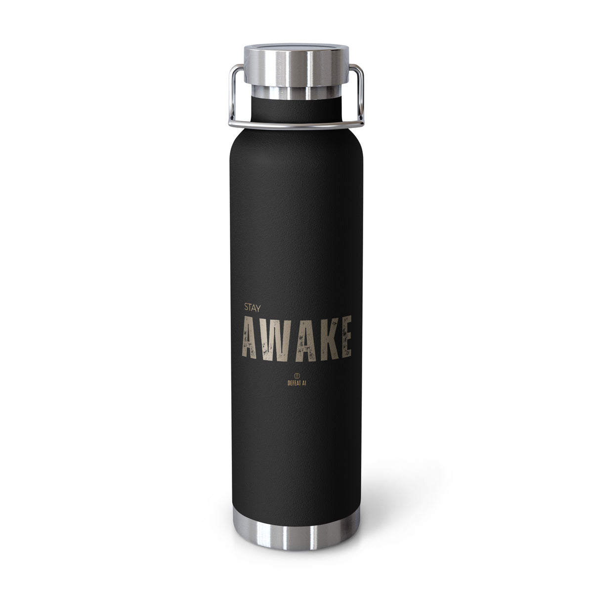 Black Stay Awake 22 oz copper insulated water bottle