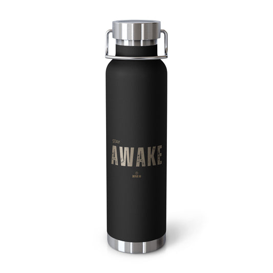Black Stay Awake 22 oz copper insulated water bottle