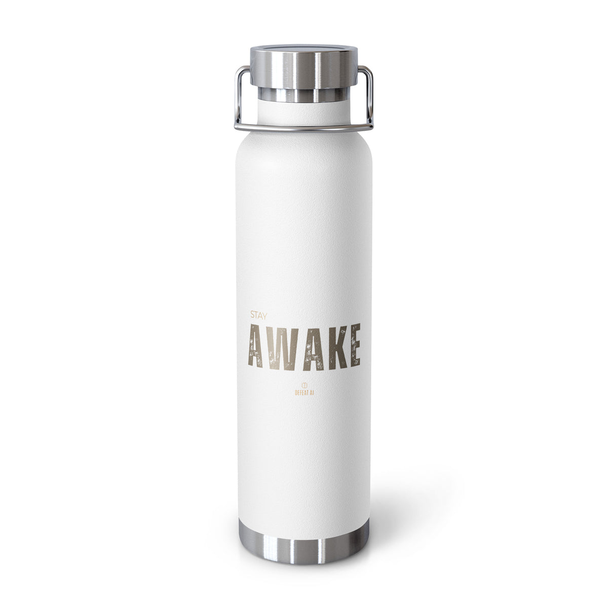 White Stay Awake 22 oz copper insulated water bottle