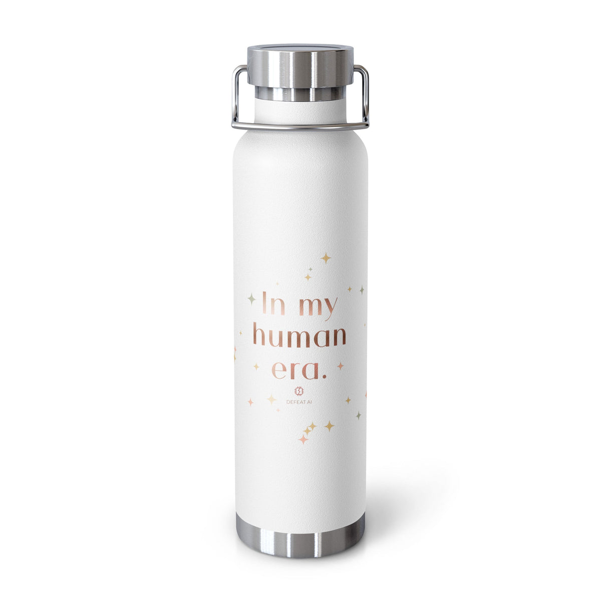 White In My Human Era 22 oz copper insulated water bottle