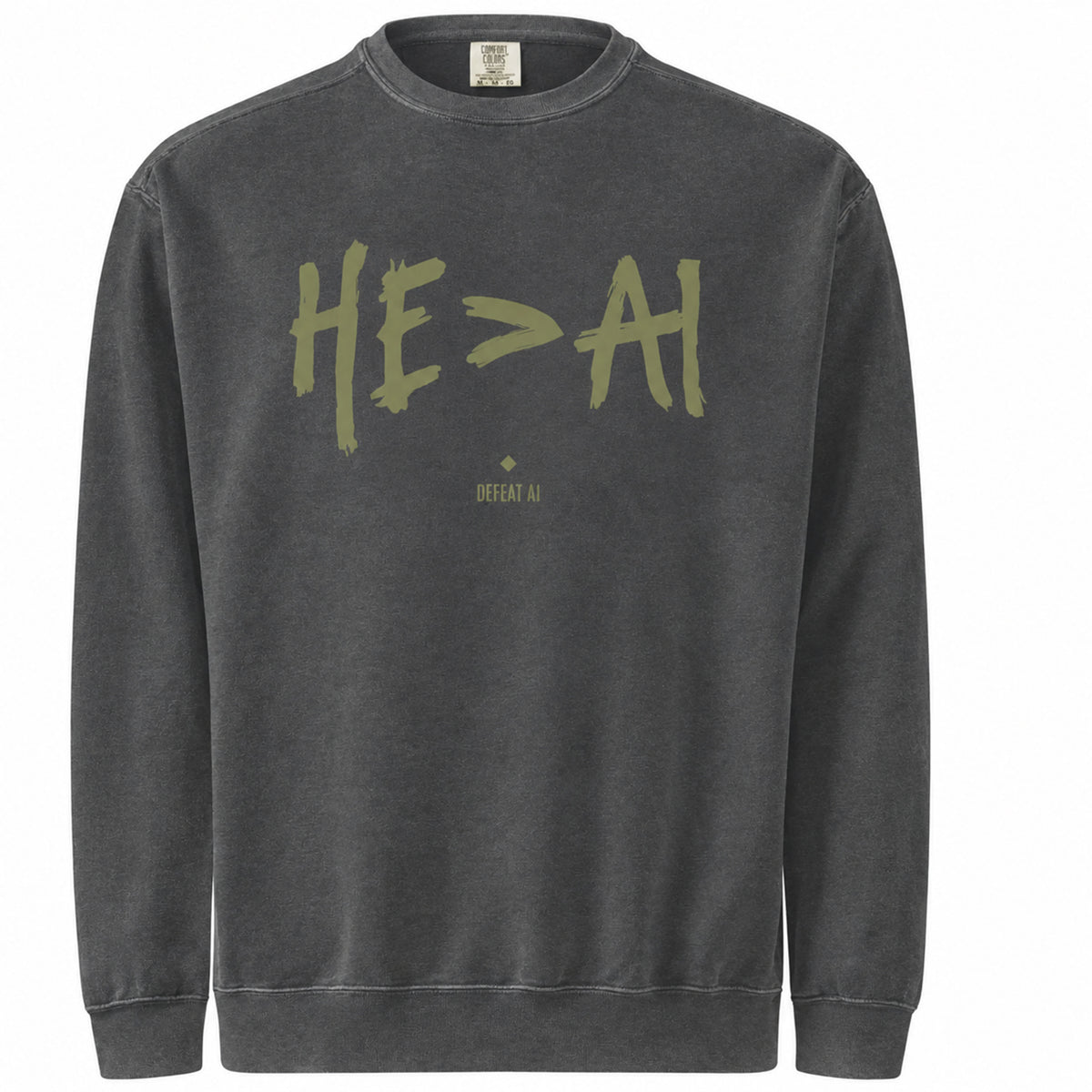 HE>AI™ unisex crewneck sweatshirt in distressed Pepper charcoal