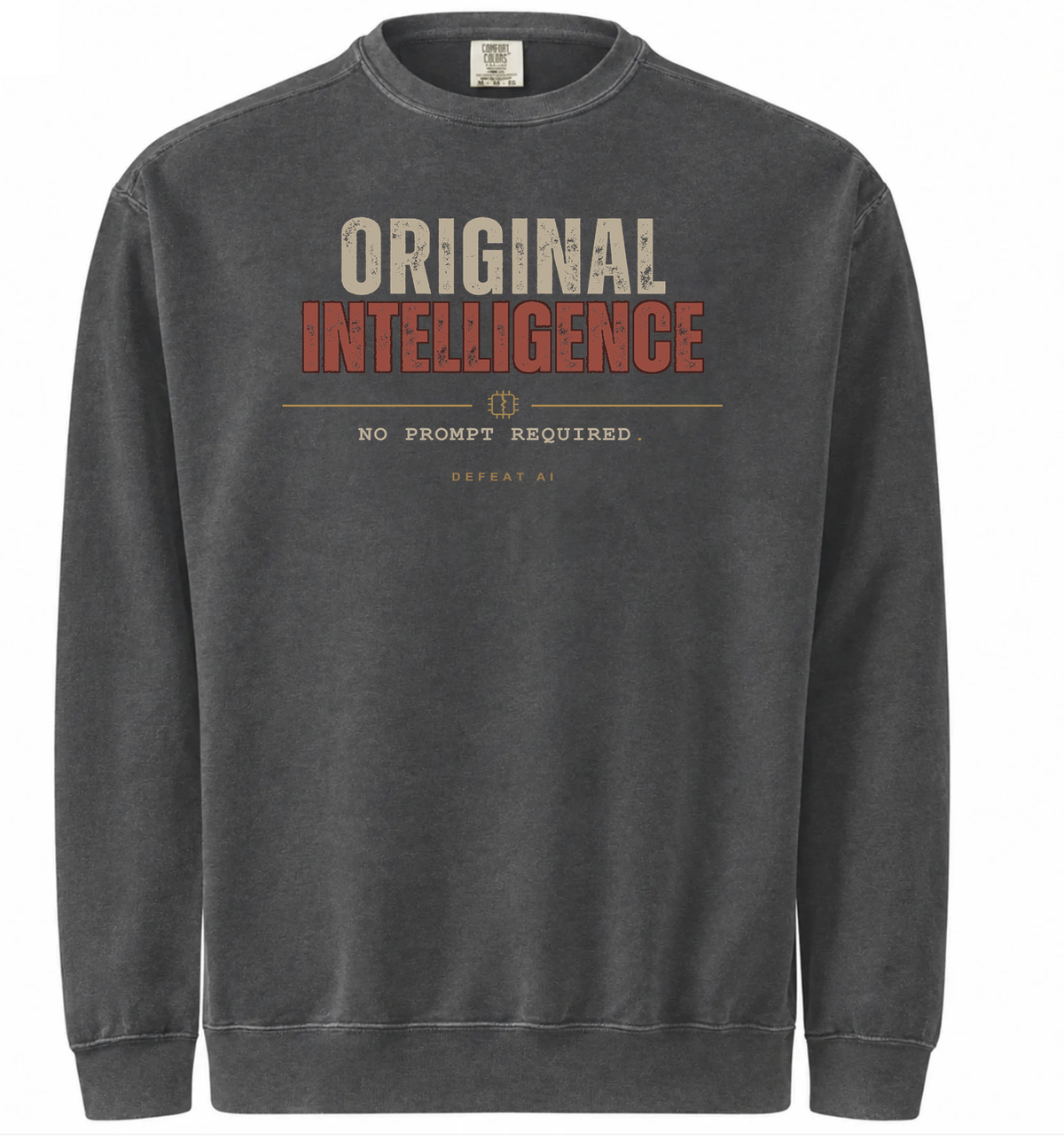 Original Intelligence sweatshirt in authentic distressed garment-dyed Pepper charcoal