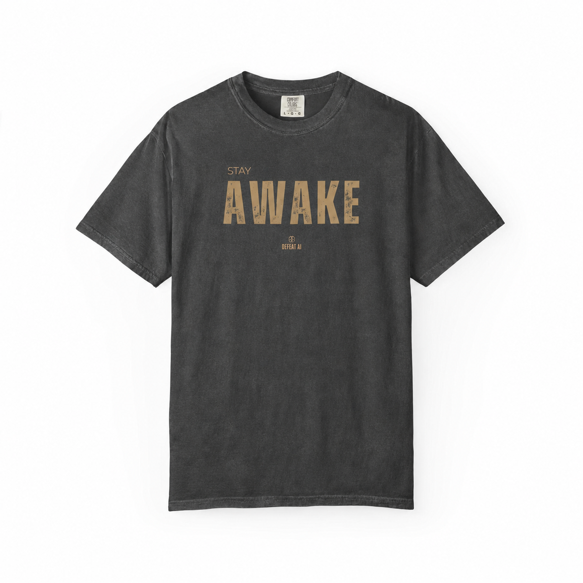 Pepper Stay Awake Comfort Colors T-shirt in authentic distressed charcoal